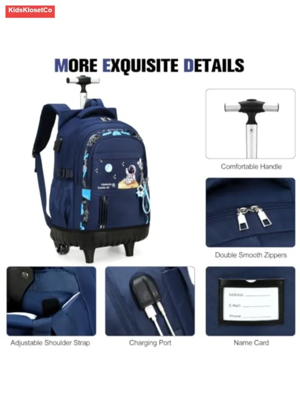 Rolling Backpack with Wheels for Boys, Kids School Luggage Set with Lunch Bag &